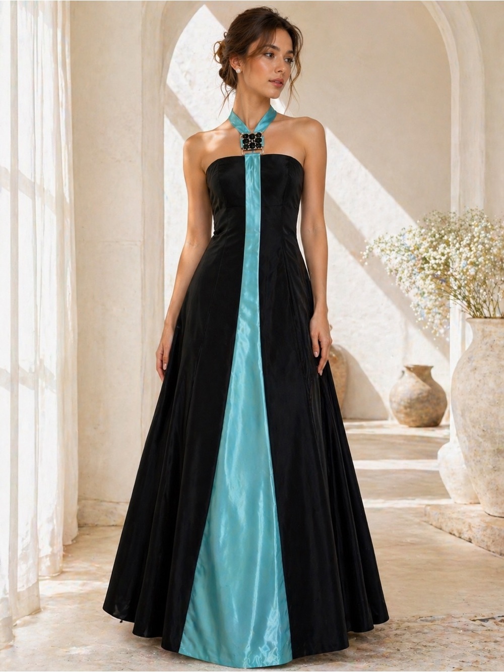 Y2K Jessica McClintock for Gunne Sax Black & Teal Evening Dress Size 13